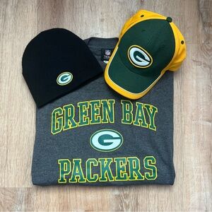 Green Bay Packers Tee, Hat, and Beanie Set
